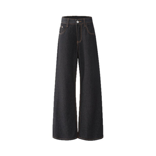 Women's Black Denim Flared Pants - Loose Fit Wide Leg Tapered Bottoms for Summer