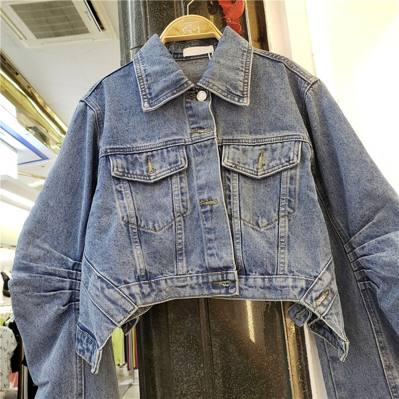 Crinkled Design Denim Jacket for Women