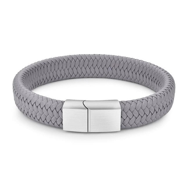 Men's Braided Leather Bracelet with Stainless Steel Magnetic Clasp