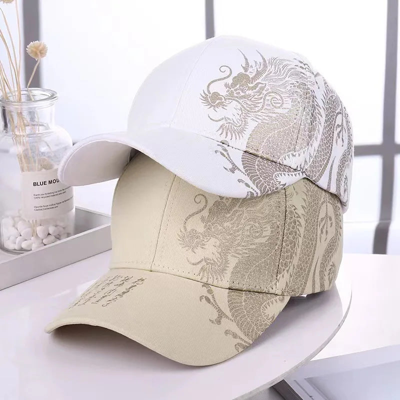 Chinese Dragon Print Duck Brim Cap