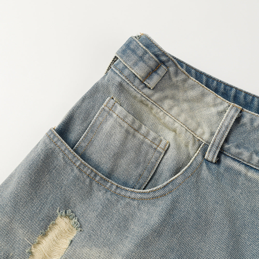 Men's Distressed Denim Shorts with Frayed Hem