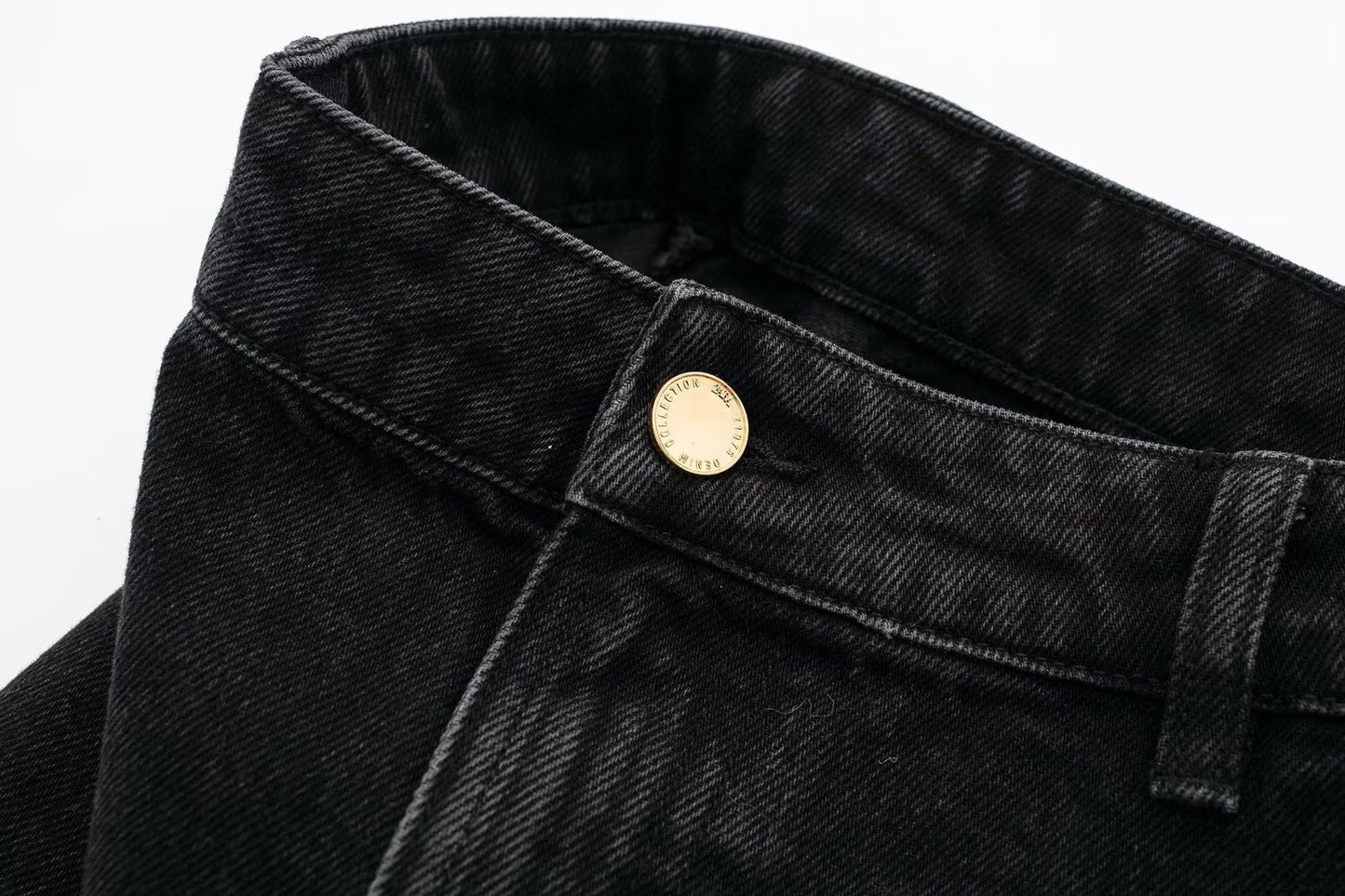 Women's High-Waisted Black Denim Midi Skirt with Slit