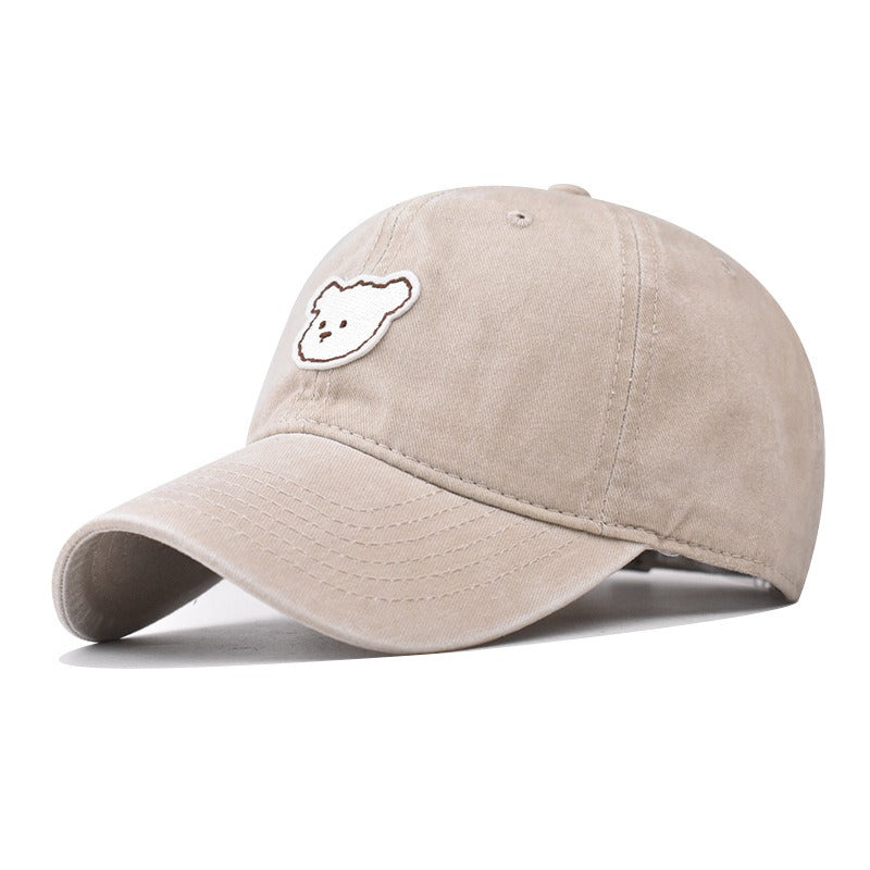 Pure Cotton Washed Cute Bear Embroidered Baseball Cap Outdoor Peak Cap