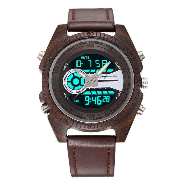 Men's Antique Natural Wooden Watch - High Quality Digital LED Display