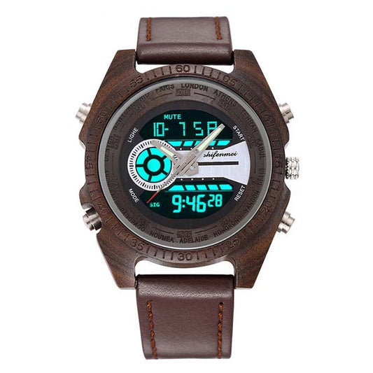 Men's Antique Natural Wooden Watch - High Quality Digital LED Display