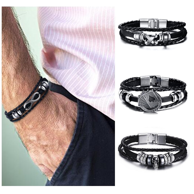 Infinity Men Bracelet Genuine Leather Black Hand Chain Friendship Bracelet Women Fashion Pulseira Masculina