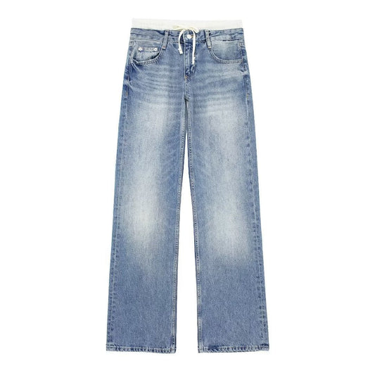 Women's Retro Fashion Casual Straight Leg Jeans with Waist Splicing