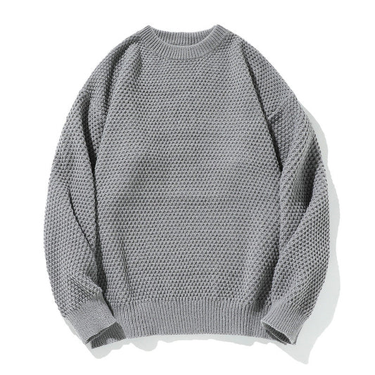 Pineapple Pattern Knit Sweater for Men - Round Neck, Loose Fit Knitwear