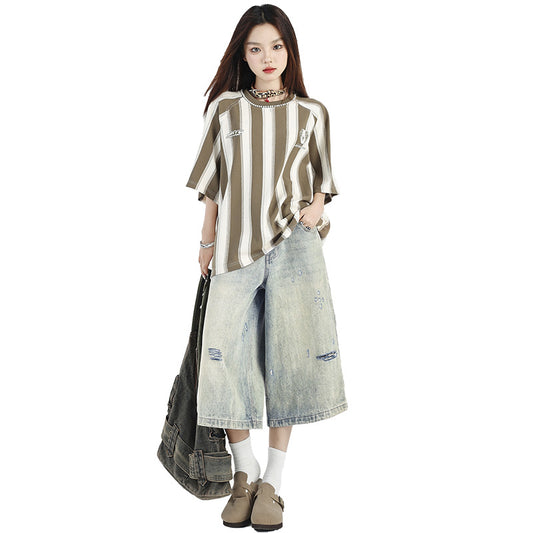Women's Vintage Wide-Leg Ripped Denim Pants