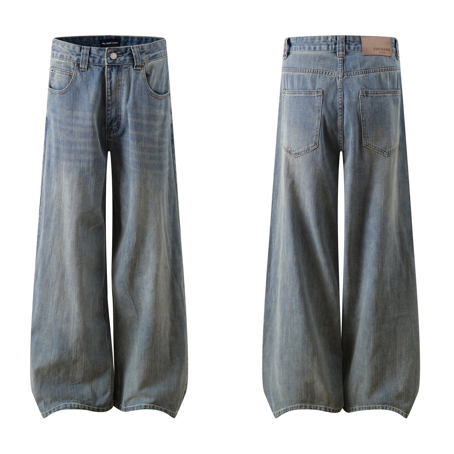 High-Street Unique Design Slub Denim Long Pants
