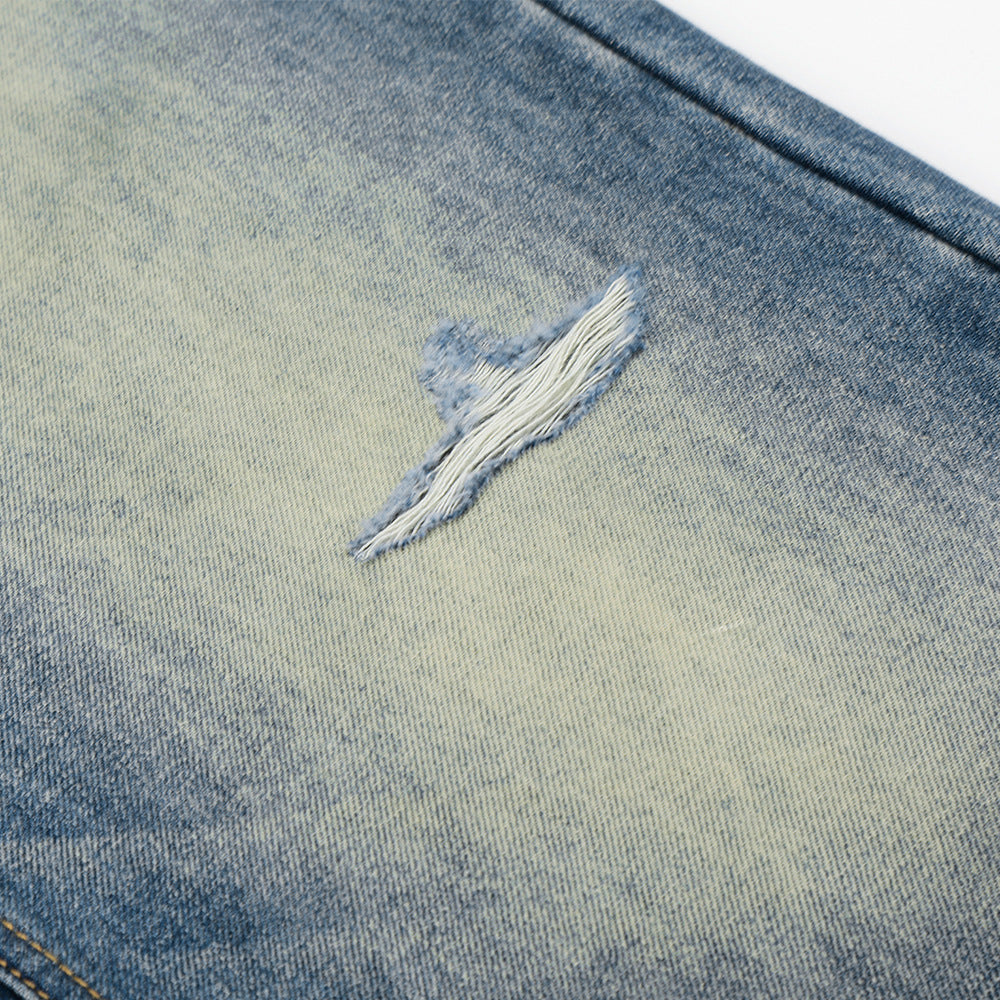 Mens Whitewashed Denim Jeans With Ripped Details For Street Style