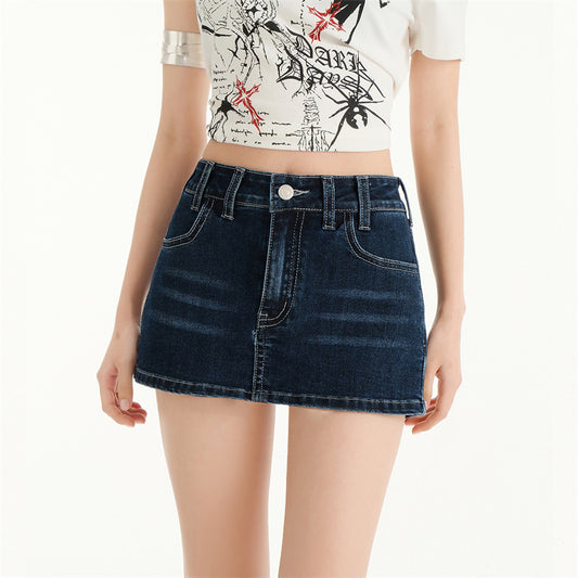 Chic Low-Waist Slimming Denim Skirt with Embroidery
