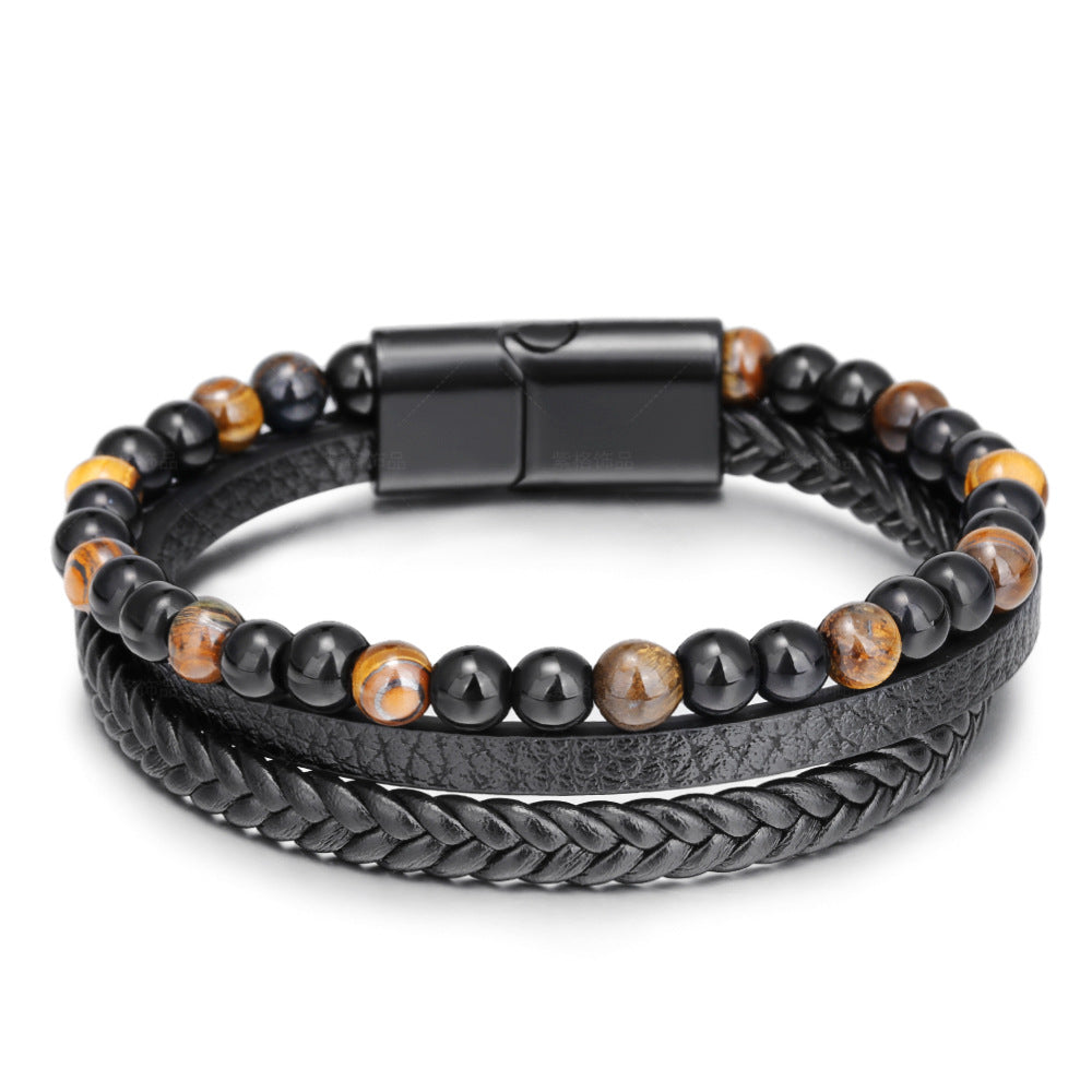 Simple Hand Braided Leather Natural Tiger Eye Bracelet