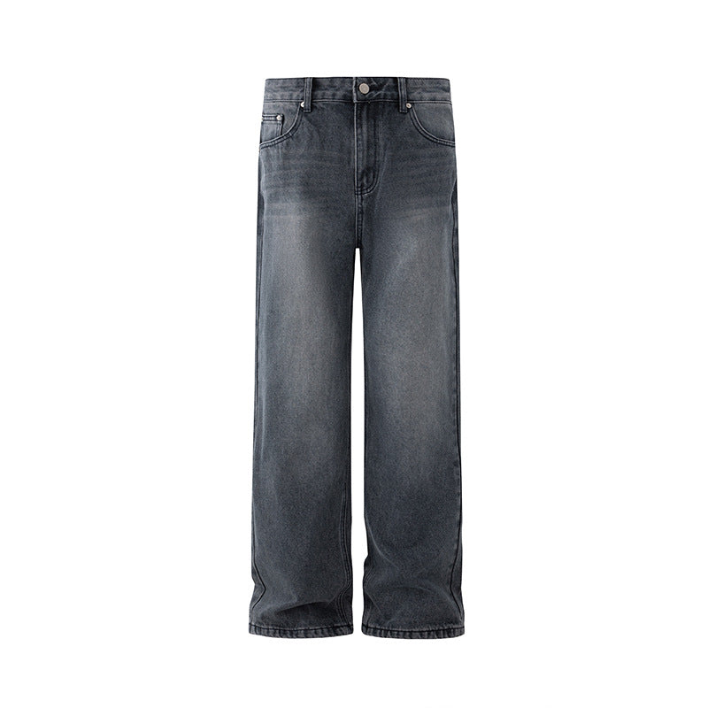 Distressed Water Washed Straight Leg Jeans for Men