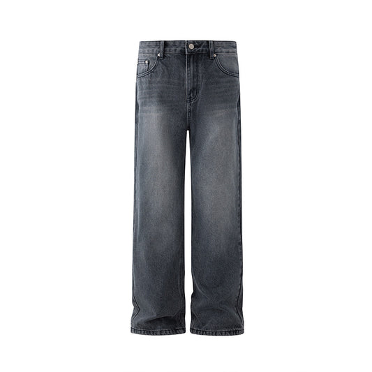 Distressed Water Washed Straight Leg Jeans for Men