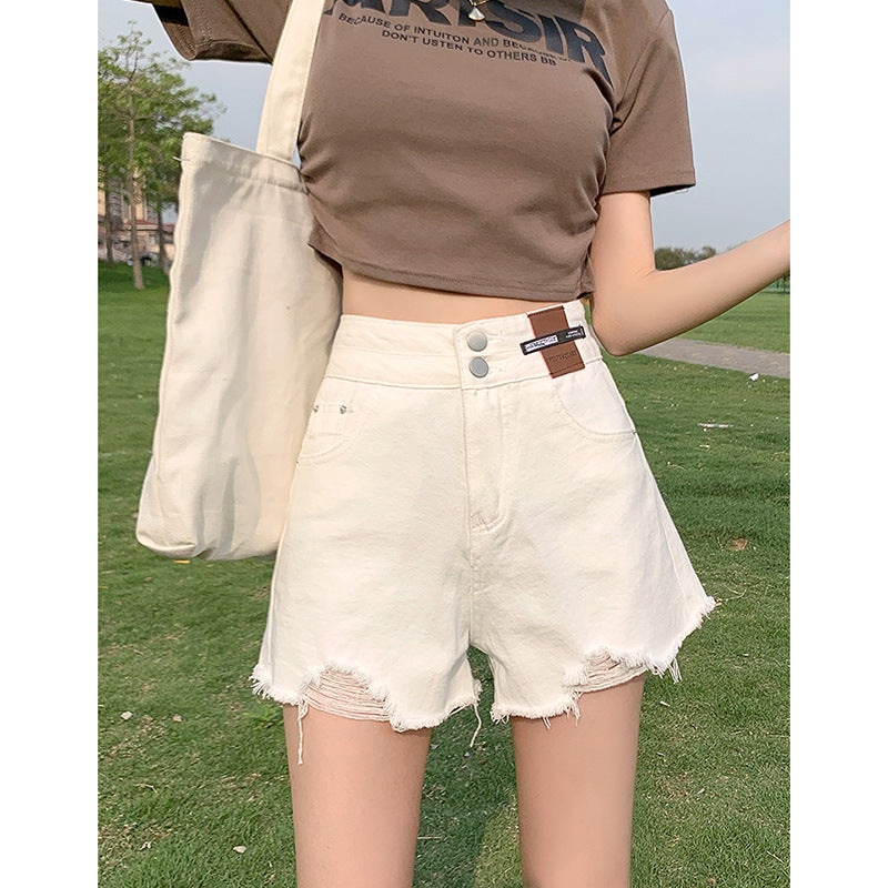 Versatile Casual High-Waisted Double-Button Denim Shorts for Women