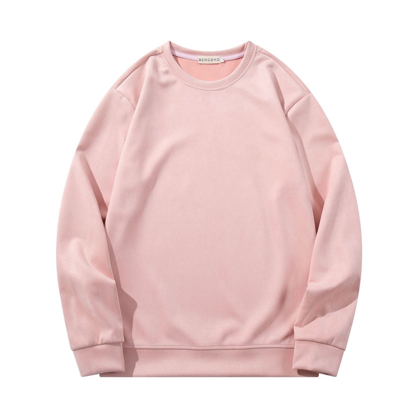 Suede Hoodie Round Neck Loose Fit Shirt for Men