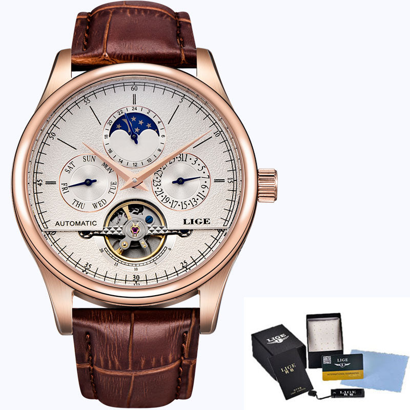 Men's Automatic Mechanical Tourbillon Sport Watch - Leather Casual Business Retro Wristwatch