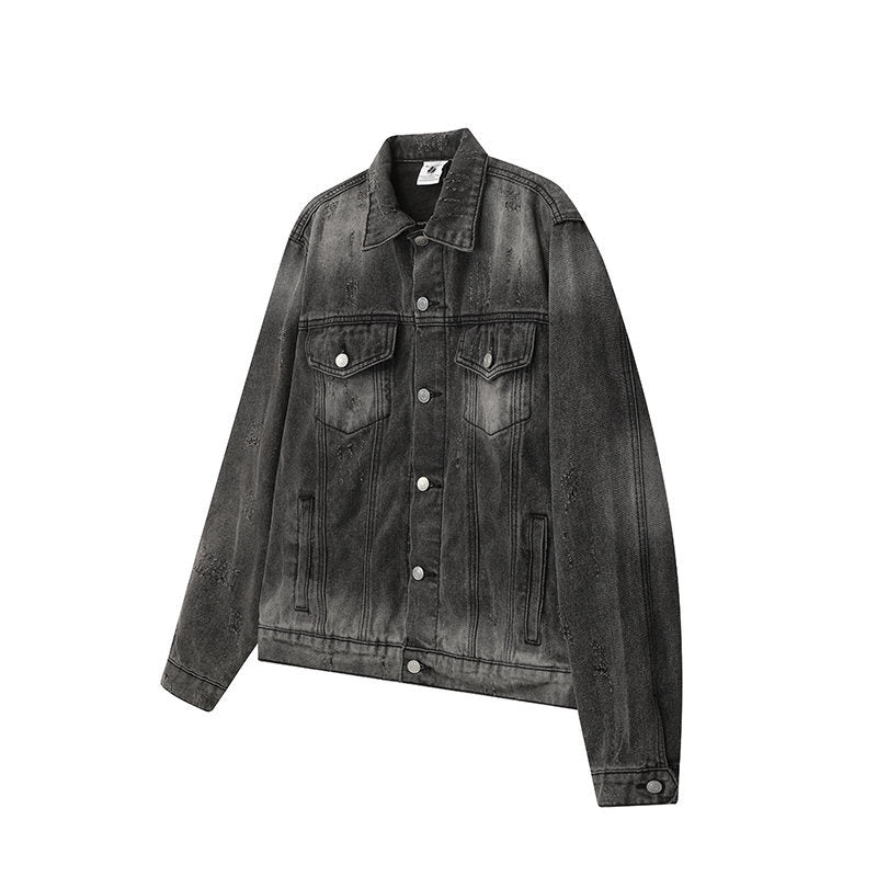 Washed Distressed Unisex Cleanfit Loose Denim Jacket