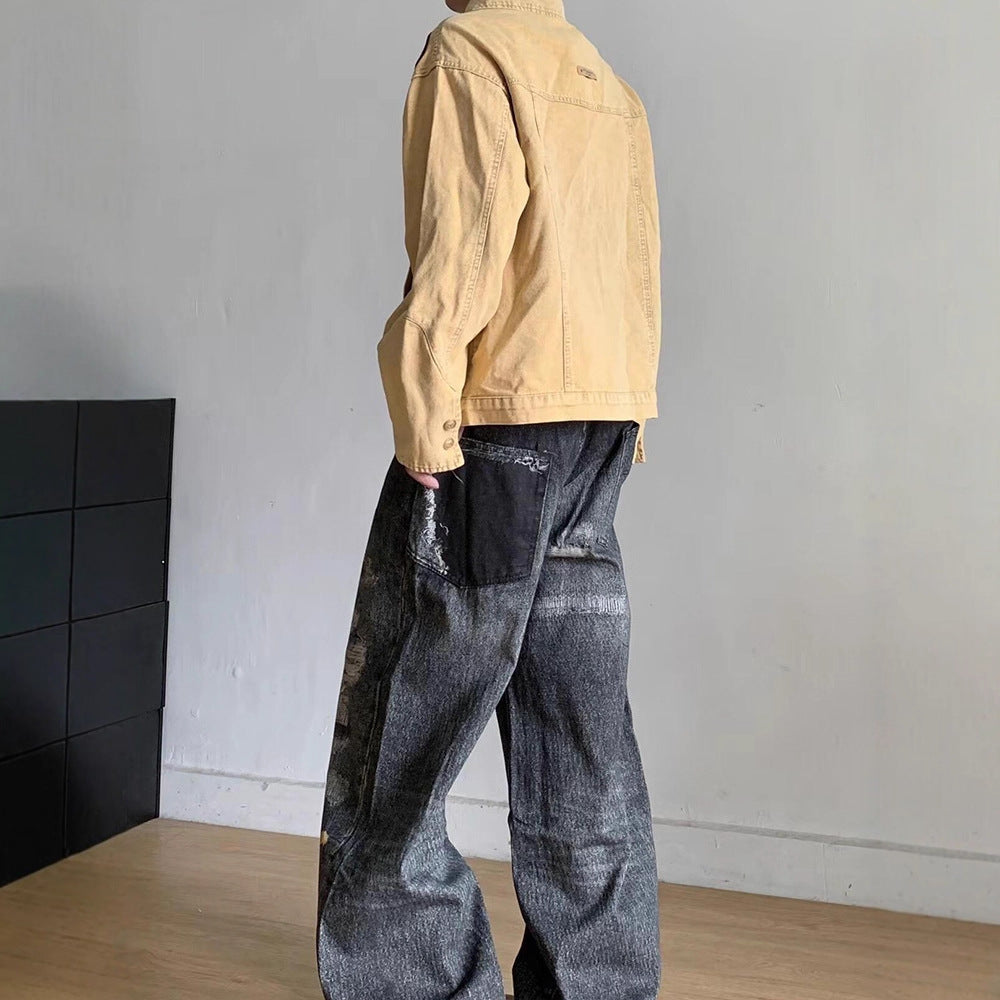 Heavyweight Denim Jacket - Embroidered Washed Vintage Retro Jacket