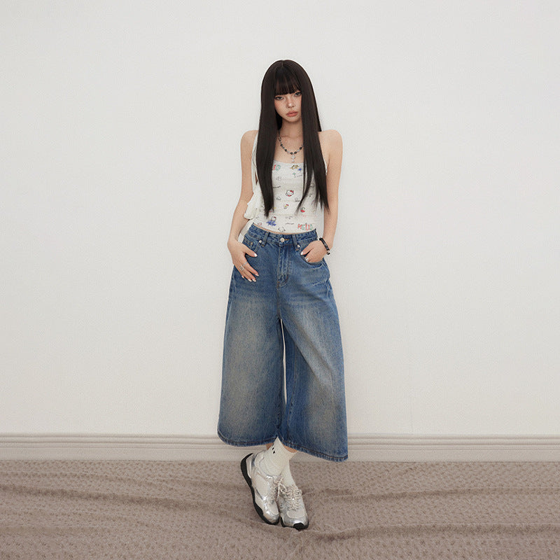 High Waist Loose Fit Straight Leg Wide Leg Denim Pants for Women