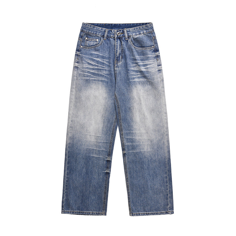 Wide Leg Denim Contrasting Color Spray Horse Chestnut Straight Leg Pants