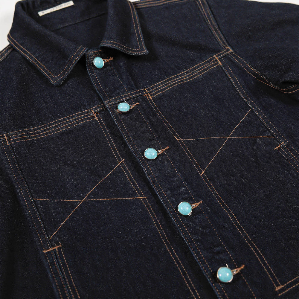 Men's Deconstructed Patchwork Jacket w/Turquoise Buttons