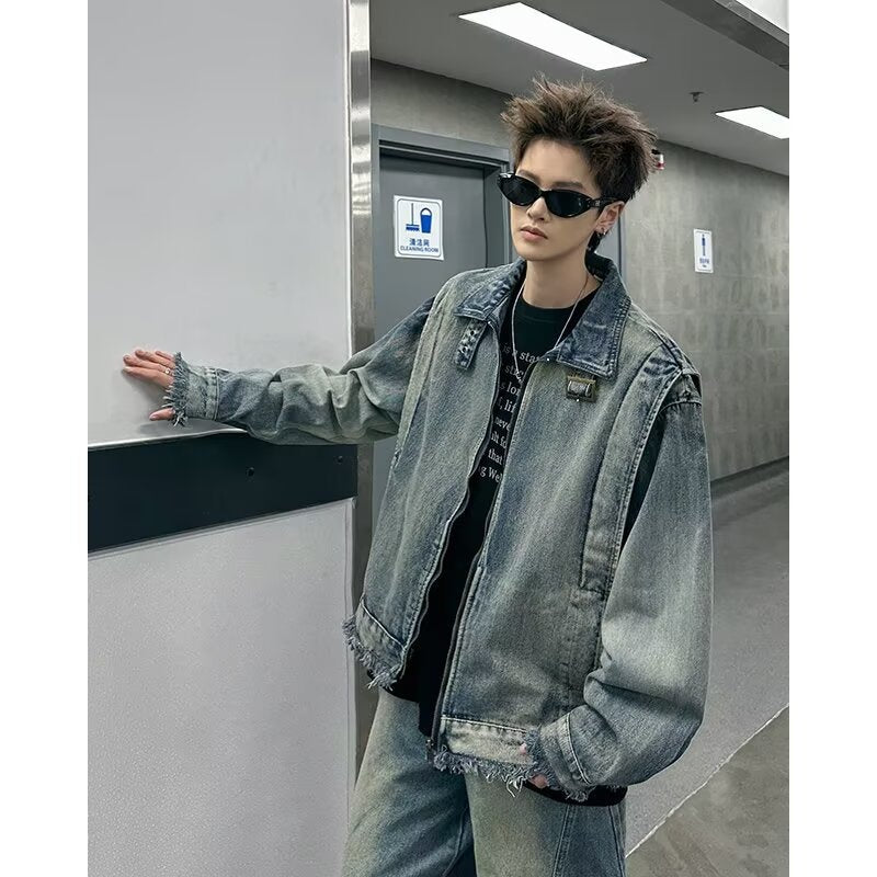 Washed Gradient Denim Deconstructive Jacket