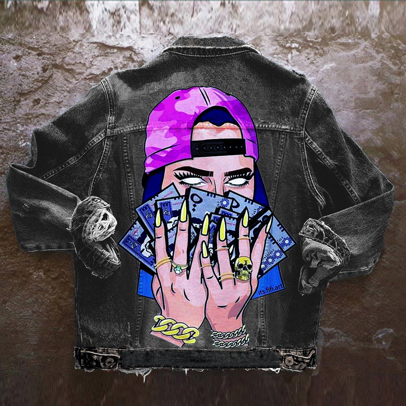 Women's  Denim Jacket with Girl Print