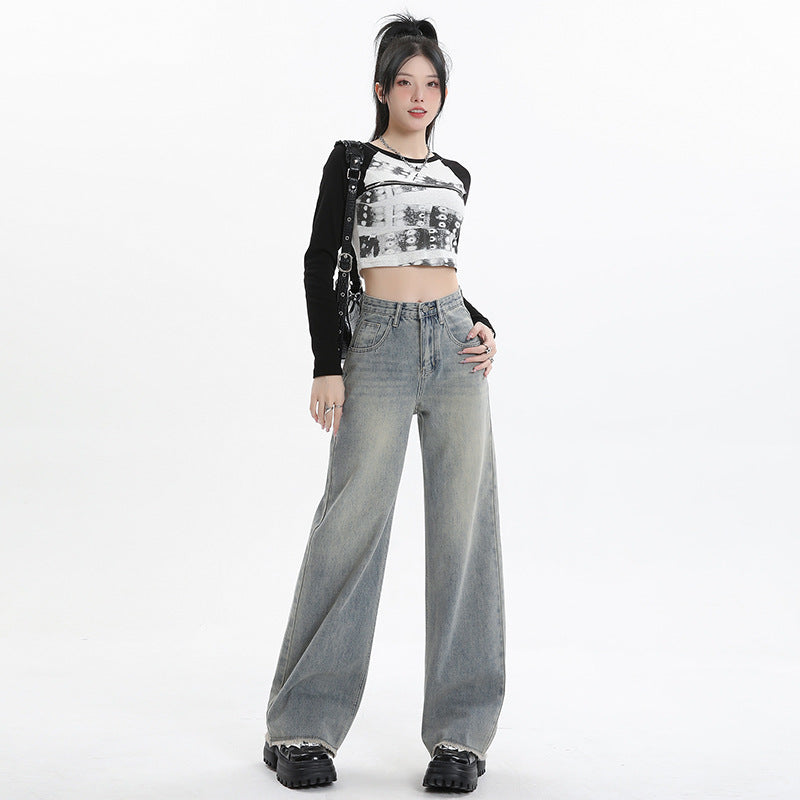 Wide Leg Jeans for Women - High Waist Loose Slimming Frayed Hem Pants