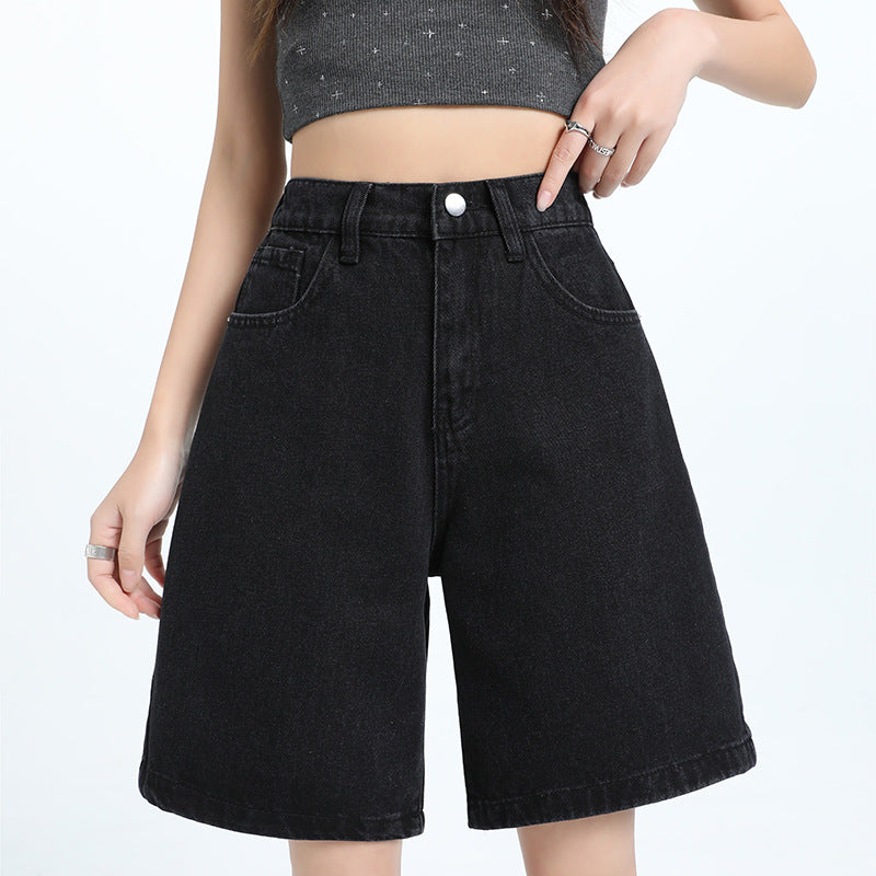Women's Straight-Cut Mid-Length Denim Shorts with Elastic Waistband