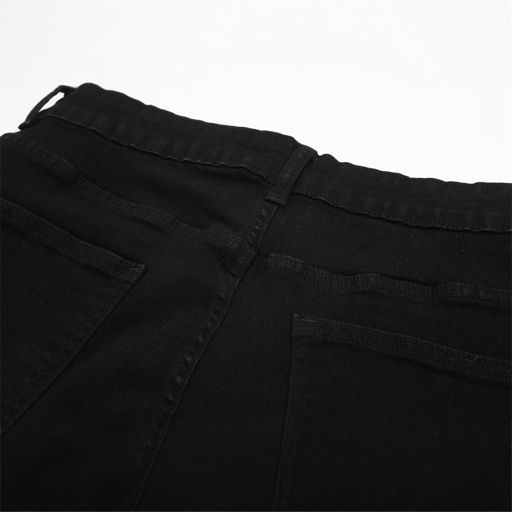 Men's Denim Jeans, Distressed Hem Straight Leg Loose Fit Casual Pants