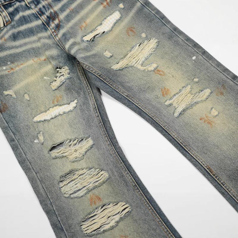 Unisex Slimming Loose Fit Washed Distressed Denim Pants