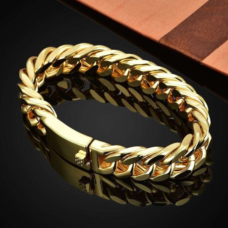 18K Gold Plated Men's Electroplated Alloy Double Buckle Bracelet