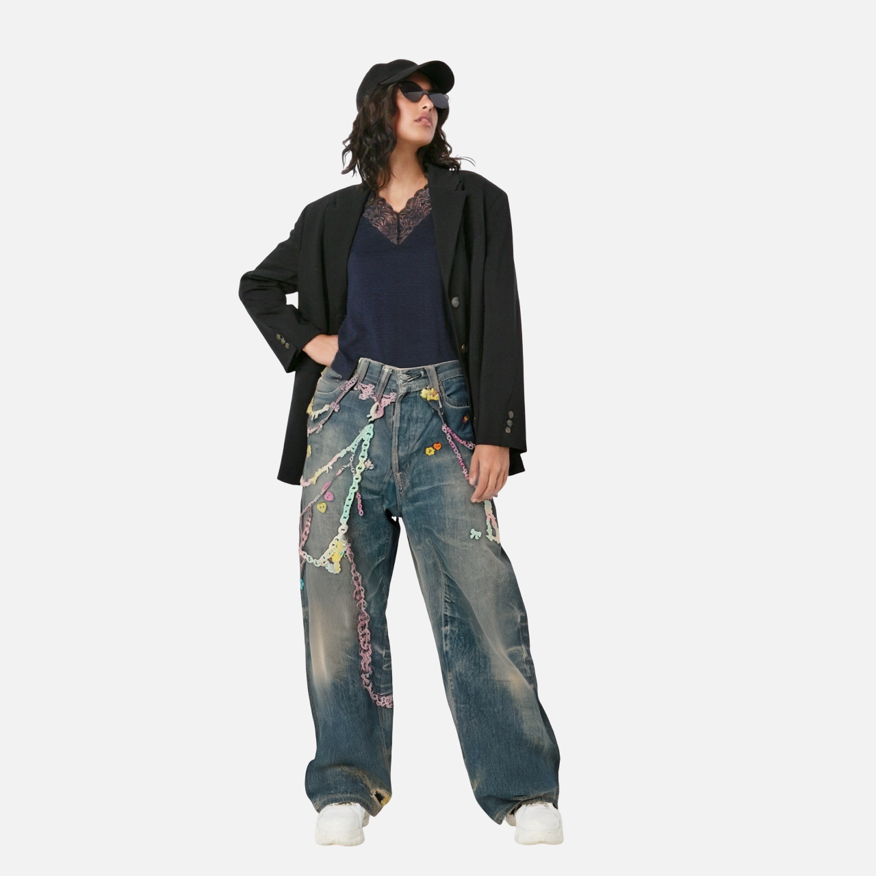 New 3D Candy Chain Printed Imitation Jeans - Loose Fit