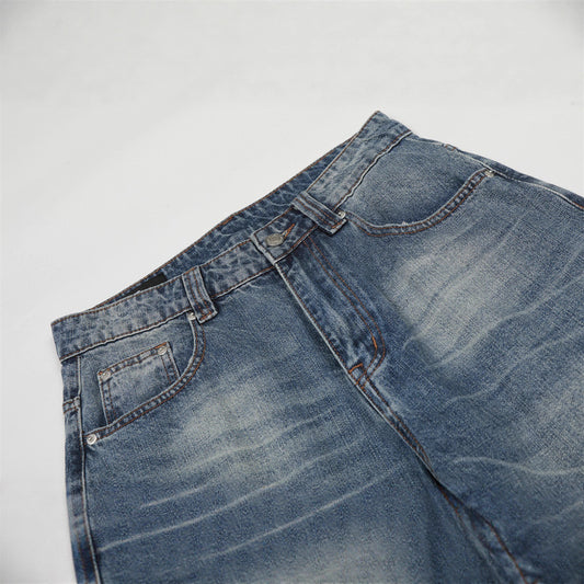 Men's Jeans, Distressed Catwhisker Slash Cut, Loose Fit, Wide Leg