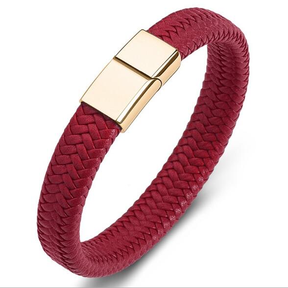 Men's Braided Leather Bracelet with Stainless Steel Magnetic Clasp