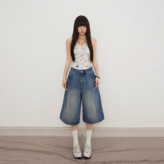 High Waist Loose Fit Straight Leg Wide Leg Denim Pants for Women