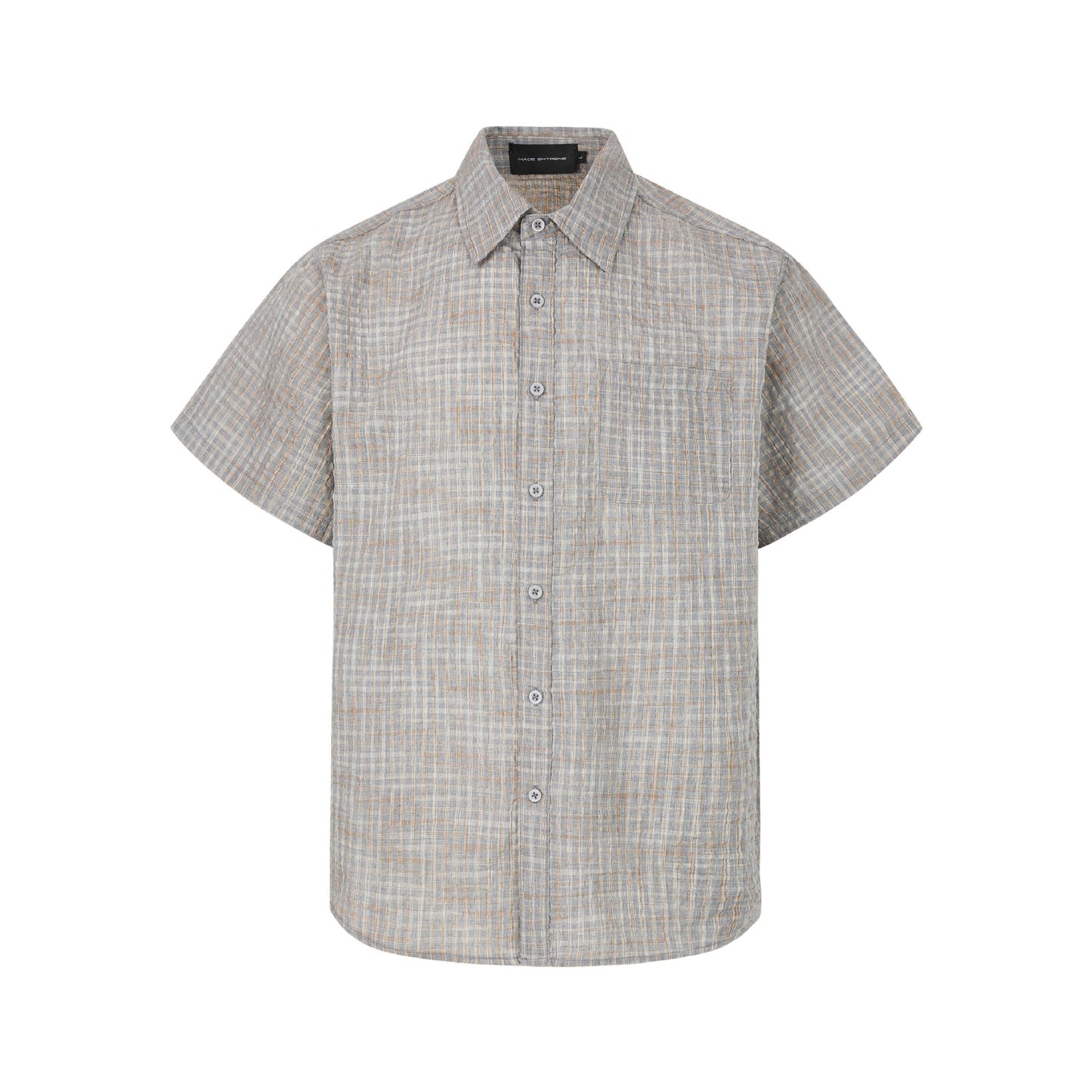 Woven Plaid Cross Yoke Loose Silhouette Short Sleeve Shirt