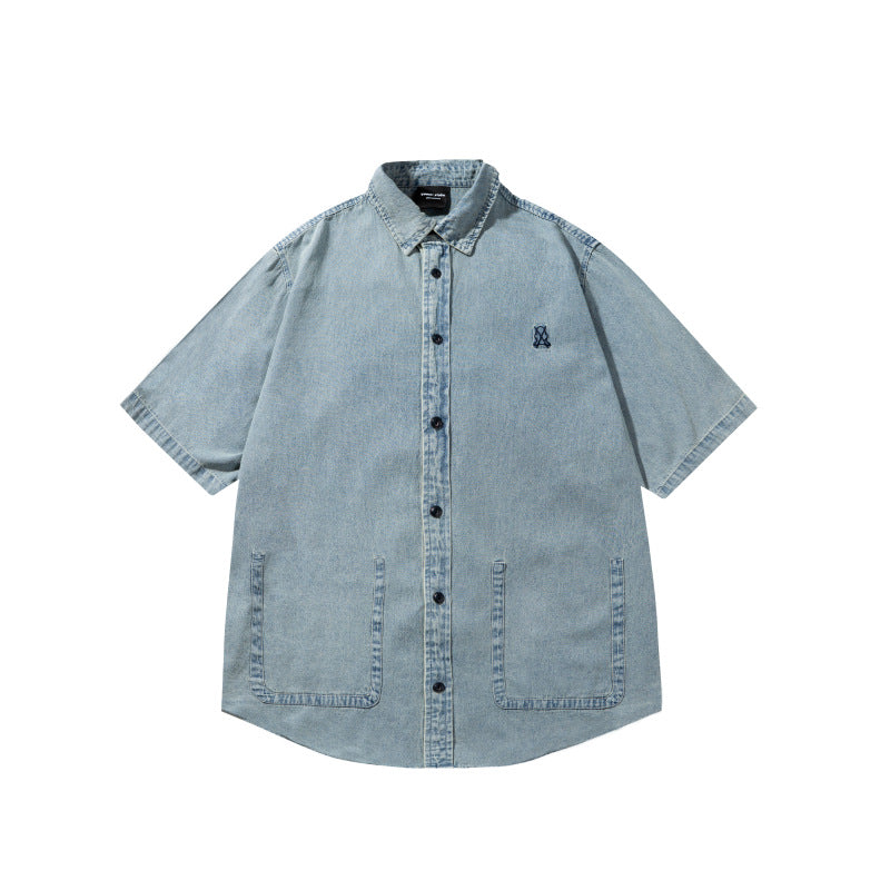Embroidered Washed Denim Shirt