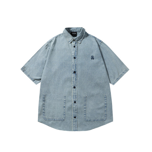 Embroidered Washed Denim Shirt