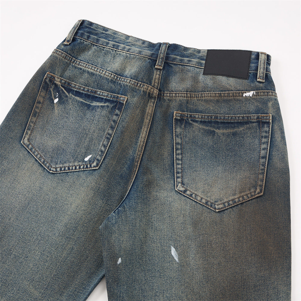 Men's Distressed Straight Leg Jeans, Casual Loose Fit Pants