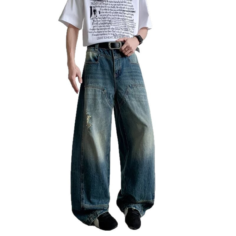 Distressed Vintage Loose Fit Wide Leg Jeans
