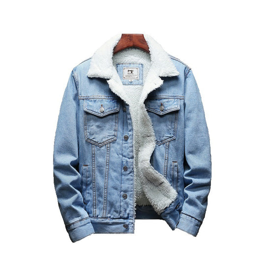 Men's Long Sleeve Fleece Jacket - Denim Cotton Coat