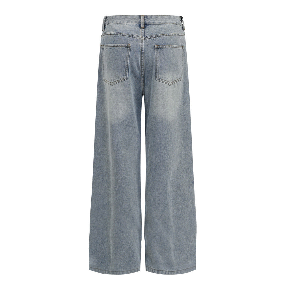 Cartoon Print Vintage Denim Pants — Mid Waist Loose Fit Streetwear