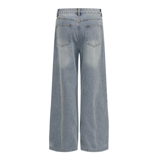 Cartoon Print Vintage Denim Pants — Mid Waist Loose Fit Streetwear