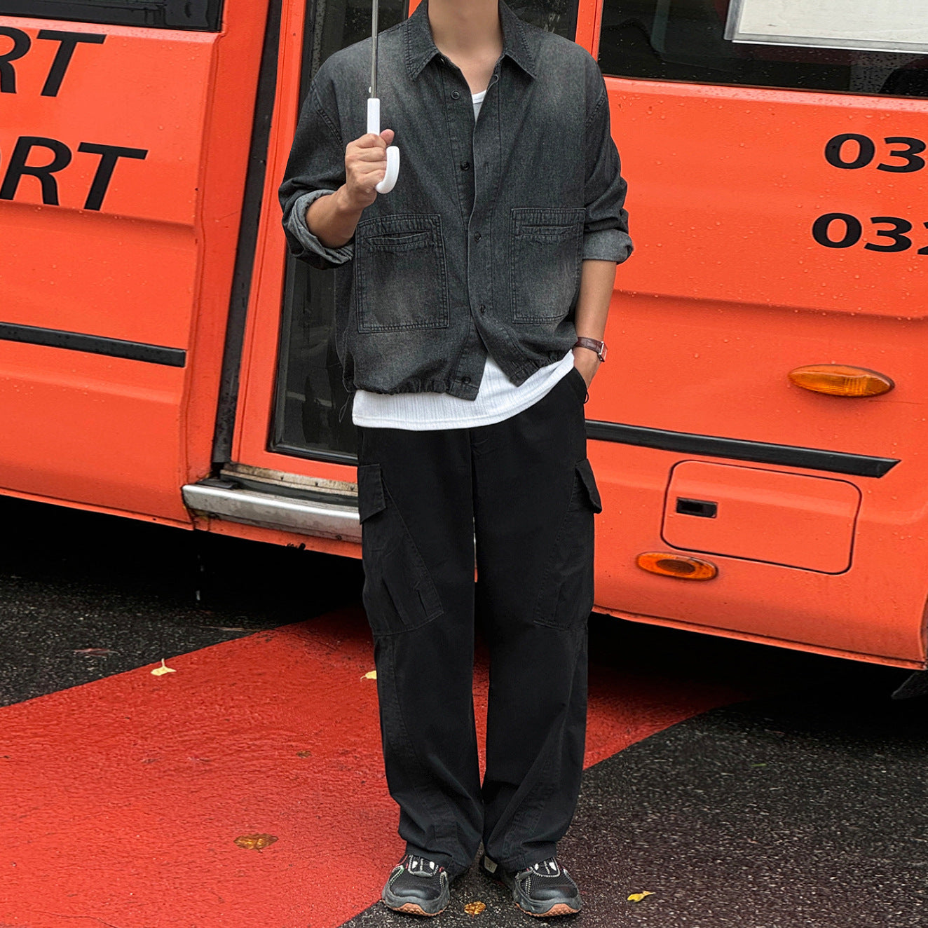 Casual Washed Denim Long Sleeve Shirt Men Loose Fit Commuter Retro Outfit