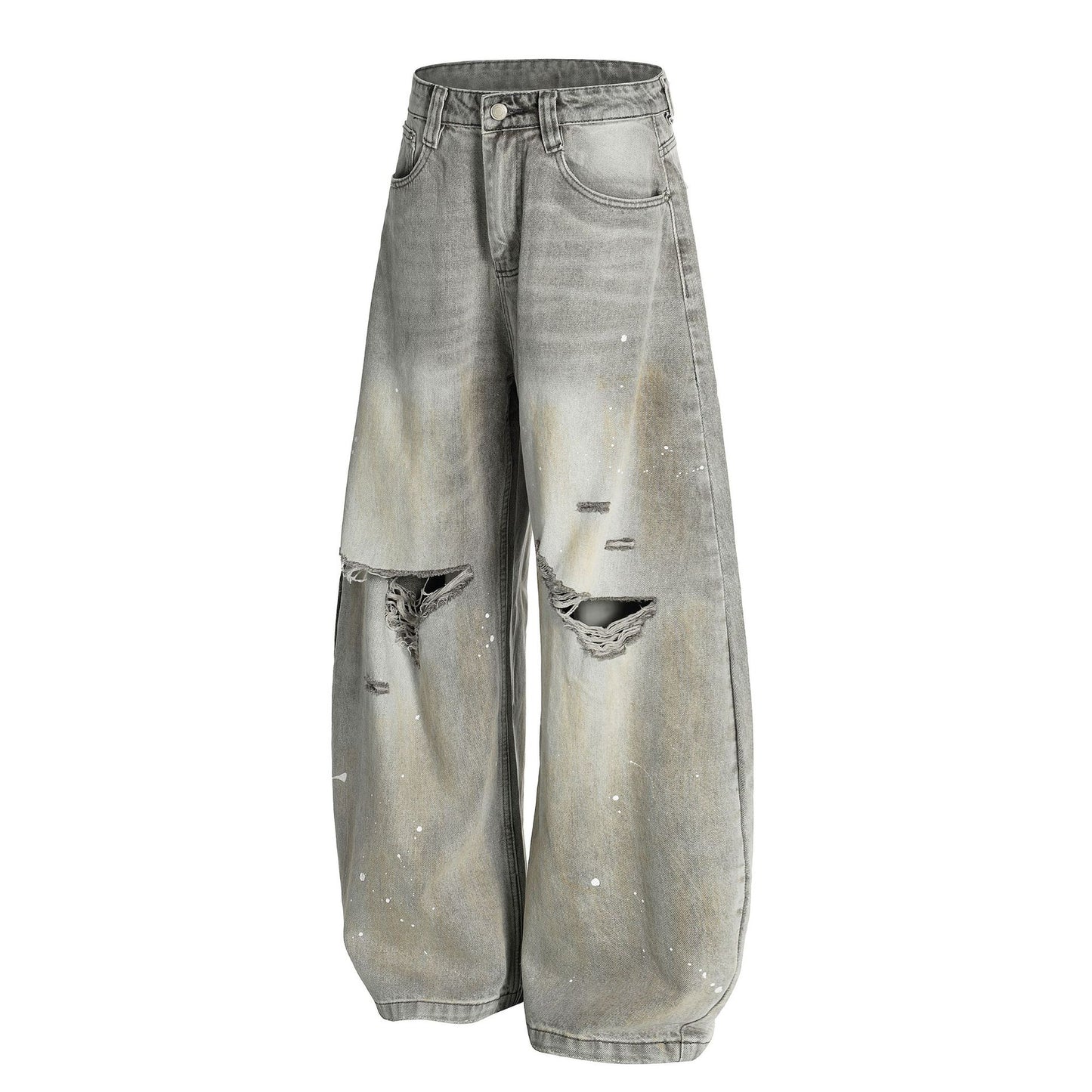 Bent Knife Washed Ripped Jeans Wide Leg Pants