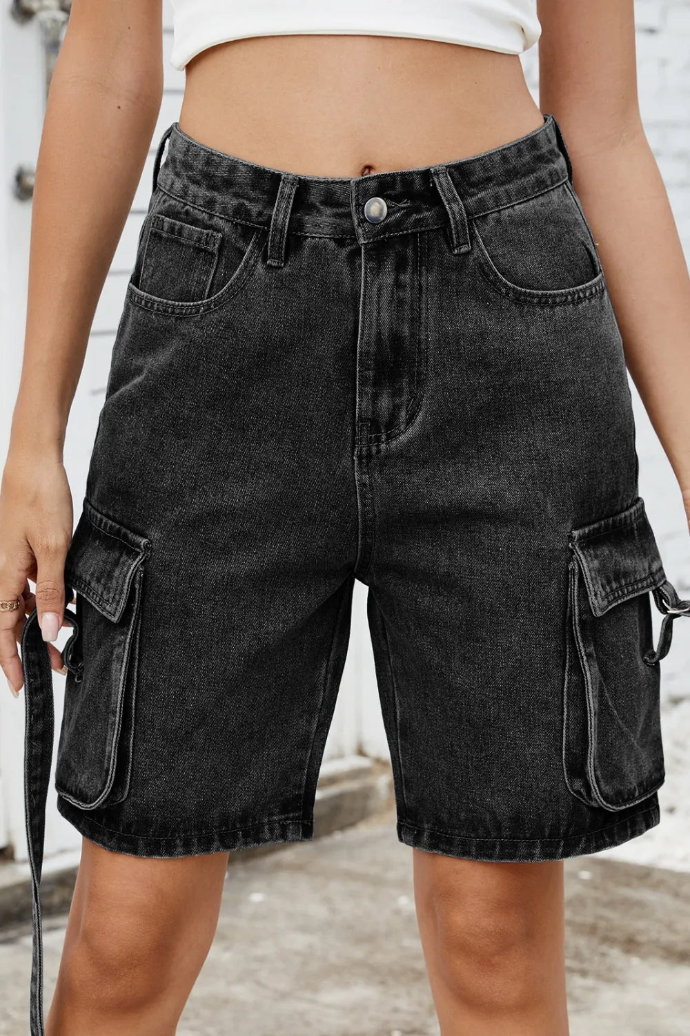 Washed Cargo Denim Shorts - Premium Japanese Craftsmanship