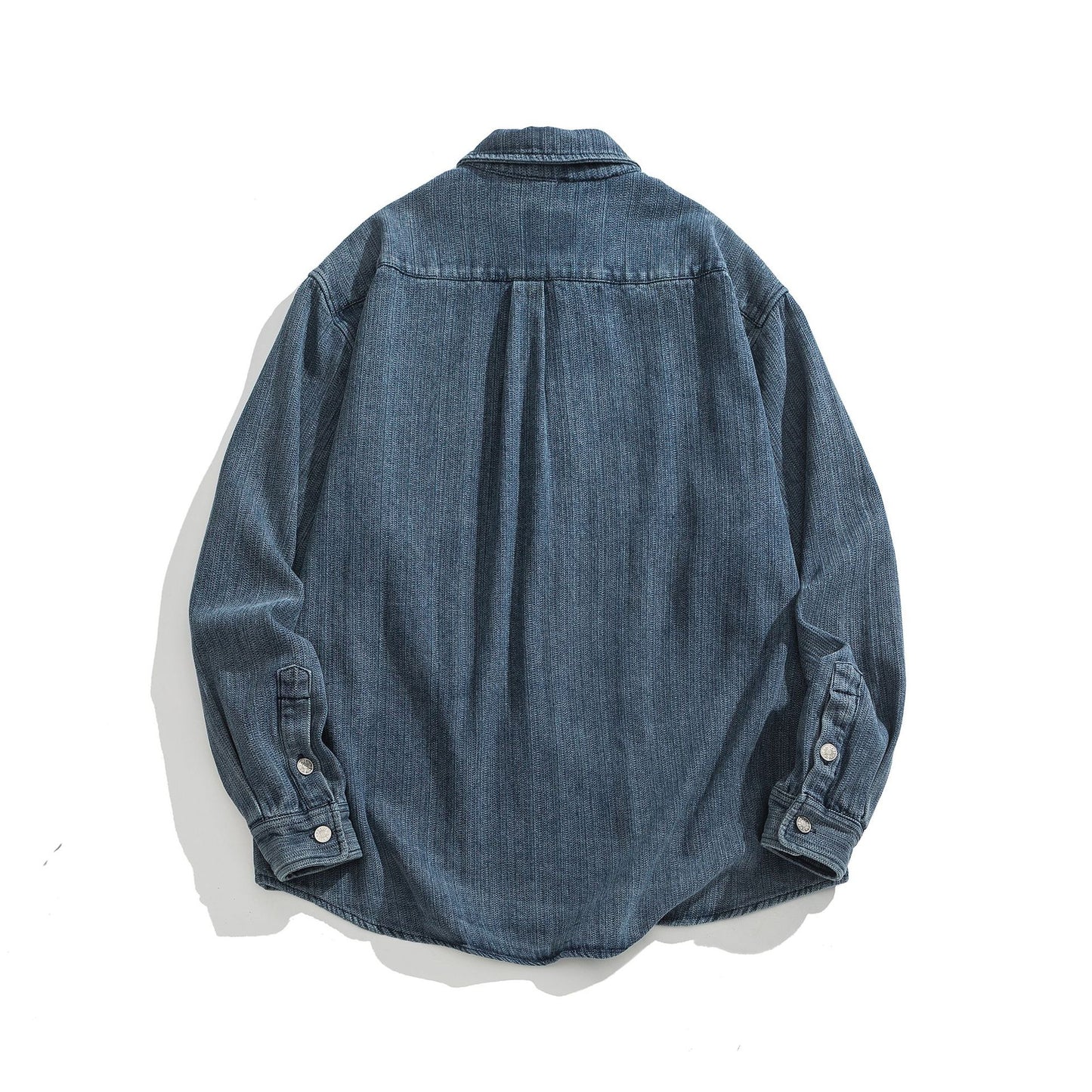 Pleated Denim Collar Long Sleeved Shirt